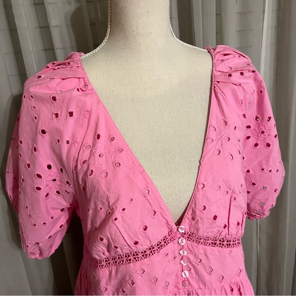 NWT Zara Openwork Embroidered Eyelet Puff Sleeve Pink Maxi Dress - Picture 5 of 6